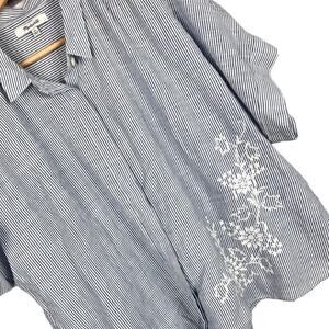 Madewell Navy and White Striped Button-Down Shirt with White Embroidery